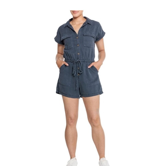 😎Nicole Miller Blue Braided Rope Romper - Picture 1 of 5